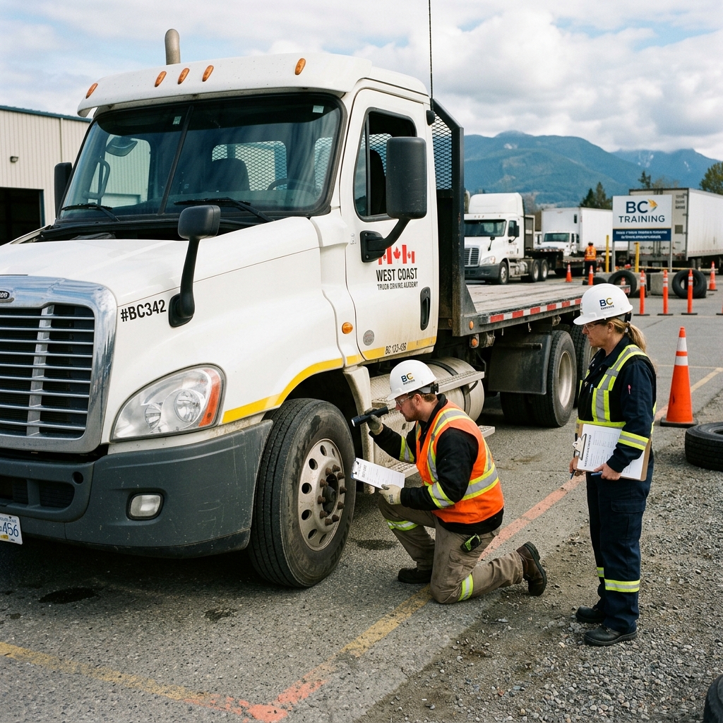 Instructor and student performing pre-trip inspection